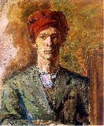 Zygmunt Waliszewski, Self portrait in red headwear